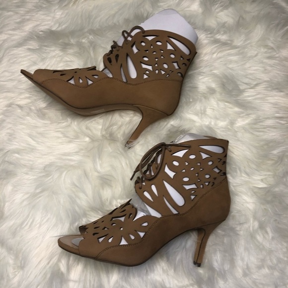 Lace-Up Nude Jupiter Microsuede Open Toe High Heels - Picture 3 of 8